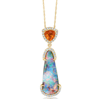 14K Yellow Gold Australian Boulder Opal/Fire Opal/Diamond Pendant 14K Yellow Gold Australian Boulder Opal/Fire Opal/Diamond Pendant