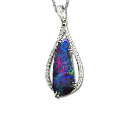 18K White Gold Australian Boulder Opal/Diamond Pendant 18K White Gold Australian Boulder Opal/Diamond Pendant