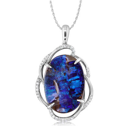 14K White Gold Australian Boulder Opal/Diamond Pendant 14K White Gold Australian Boulder Opal/Diamond Pendant