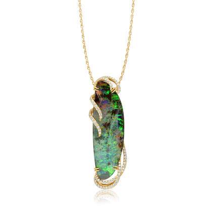 18K Yellow Gold Australian Boulder Opal/Diamond Pendant 18K Yellow Gold Australian Boulder Opal/Diamond Pendant