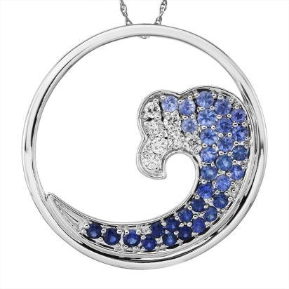 Sterling Silver Graduated Blue Sapphire 30mm Wave Pendant Sterling Silver Graduated Blue Sapphire 30mm Wave Pendant