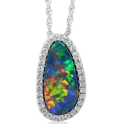 14K White Gold Australian Opal Doublet/Diamond Pendant 14K White Gold Australian Opal Doublet/Diamond Pendant
