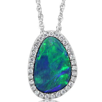 14K White Gold Australian Opal Doublet/Diamond Pendant 14K White Gold Australian Opal Doublet/Diamond Pendant