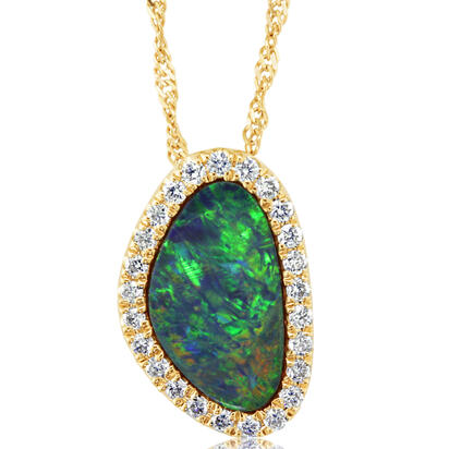 14K Yellow Gold Australian Opal Doublet/Diamond Neckpiece 14K Yellow Gold Australian Opal Doublet/Diamond Neckpiece