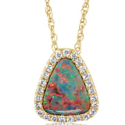 14K Yellow Gold Australian Opal Doublet/Diamond Neckpiece 14K Yellow Gold Australian Opal Doublet/Diamond Neckpiece