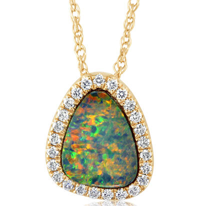 14K Yellow Gold Australian Opal Doublet/Diamond Neckpiece 14K Yellow Gold Australian Opal Doublet/Diamond Neckpiece