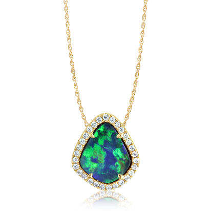 14K Yellow Gold Australian Opal Doublet/Diamond Pendant 14K Yellow Gold Australian Opal Doublet/Diamond Pendant