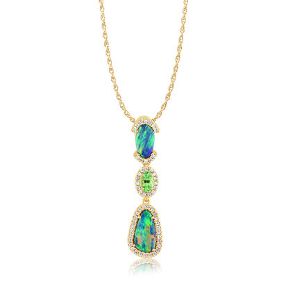 14K Yellow Gold Australian Opal Doublet/Mint Garnet/Diamond Pendant 14K Yellow Gold Australian Opal Doublet/Mint Garnet/Diamond Pendant