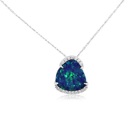 14K White Gold Australian Opal Doublet/Diamond Pendant 14K White Gold Australian Opal Doublet/Diamond Pendant