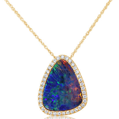 14K Yellow Gold Australian Opal Doublet/Diamond Pendant 14K Yellow Gold Australian Opal Doublet/Diamond Pendant