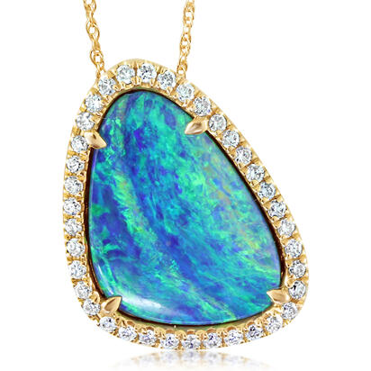 14K Yellow Gold Australian Opal Doublet/Diamond Pendant 14K Yellow Gold Australian Opal Doublet/Diamond Pendant