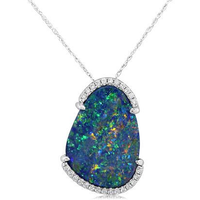 14K White Gold Australian Opal Doublet/Diamond Pendant 14K White Gold Australian Opal Doublet/Diamond Pendant