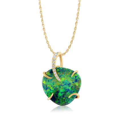 18K Yellow Gold Australian Opal Doublet/Diamond Pendant 18K Yellow Gold Australian Opal Doublet/Diamond Pendant