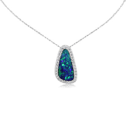 14K White Gold Australian Opal Doublet/Diamond Pendant 14K White Gold Australian Opal Doublet/Diamond Pendant