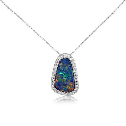 14K White Gold Australian Opal Doublet/Diamond Pendant 14K White Gold Australian Opal Doublet/Diamond Pendant