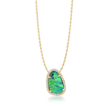 14K Yellow Gold Australian Opal Doublet/Diamond Pendant 14K Yellow Gold Australian Opal Doublet/Diamond Pendant