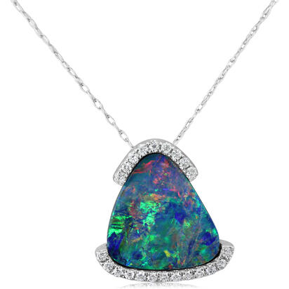 14K White Gold Australian Opal Doublet/Diamond Pendant 14K White Gold Australian Opal Doublet/Diamond Pendant
