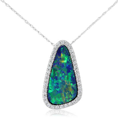14K White Gold Australian Opal Doublet/Diamond Pendant 14K White Gold Australian Opal Doublet/Diamond Pendant