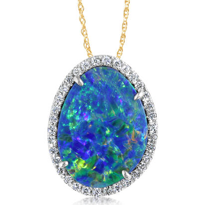 14K Yellow Gold Australian Opal Doublet/Diamond Pendant 14K Yellow Gold Australian Opal Doublet/Diamond Pendant