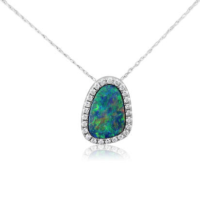 14K White Gold Australian Opal Doublet/Diamond Pendant 14K White Gold Australian Opal Doublet/Diamond Pendant
