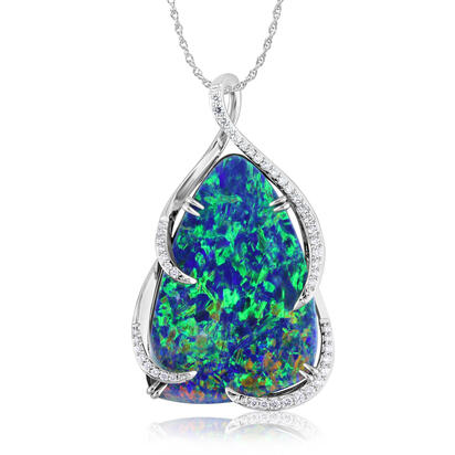 18K White Gold Australian Opal Doublet/Diamond Pendant 18K White Gold Australian Opal Doublet/Diamond Pendant