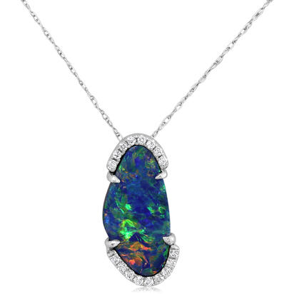 14K White Gold Australian Opal Doublet/Diamond Pendant 14K White Gold Australian Opal Doublet/Diamond Pendant
