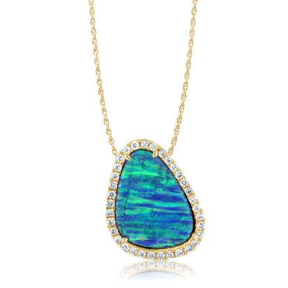 14K Yellow Gold Australian Opal Doublet/Diamond Pendant 14K Yellow Gold Australian Opal Doublet/Diamond Pendant