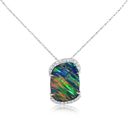 14K White Gold Australian Opal Doublet/Diamond Pendant 14K White Gold Australian Opal Doublet/Diamond Pendant