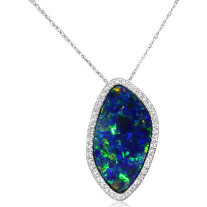14K White Gold Australian Opal Doublet/Diamond Pendant 14K White Gold Australian Opal Doublet/Diamond Pendant
