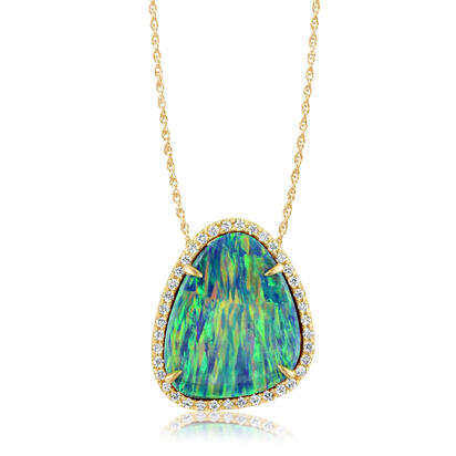 14K Yellow Gold Australian Opal Doublet/Diamond Pendant 14K Yellow Gold Australian Opal Doublet/Diamond Pendant