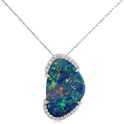 14K White Gold Australian Opal Doublet/Diamond Pendant 14K White Gold Australian Opal Doublet/Diamond Pendant