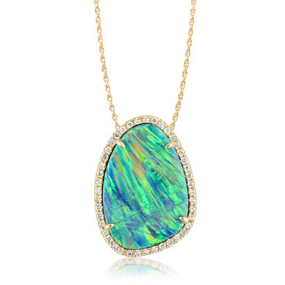14K Yellow Gold Australian Opal Doublet/Diamond Pendant 14K Yellow Gold Australian Opal Doublet/Diamond Pendant