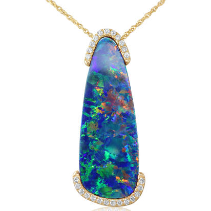 14K Yellow Gold Australian Opal Doublet/Diamond Pendant 14K Yellow Gold Australian Opal Doublet/Diamond Pendant