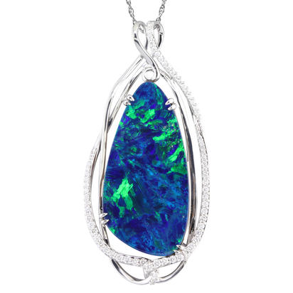 18K White Gold Australian Opal Doublet/Diamond Pendant 18K White Gold Australian Opal Doublet/Diamond Pendant