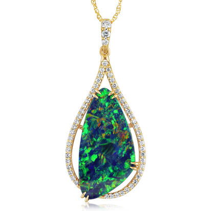18K White Gold Australian Opal Doublet/Diamond Pendant 18K White Gold Australian Opal Doublet/Diamond Pendant