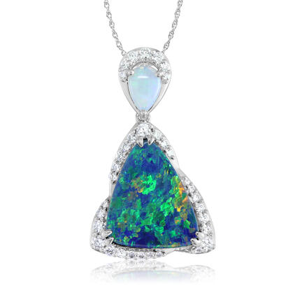 14K White Gold Australian Opal Doublet/Australian Opal/Diamond Pendant 14K White Gold Australian Opal Doublet/Australian Opal/Diamond Pendant