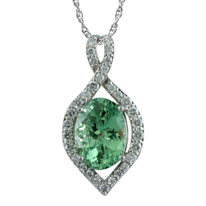 18K White Gold Mint Garnet/Diamond Pendant 18K White Gold Mint Garnet/Diamond Pendant