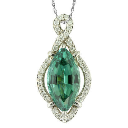 18K White Gold Mint Tourmaline/Diamond Pendant 18K White Gold Mint Tourmaline/Diamond Pendant