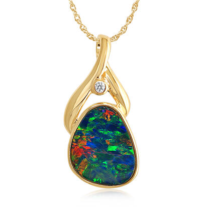 14K Yellow Gold Australian Opal/Diamond Crossover Bail Pendant 14K Yellow Gold Australian Opal/Diamond Crossover Bail Pendant