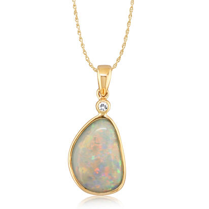 14K Yellow Gold Australian Opal Pendant with Diamond 14K Yellow Gold Australian Opal Pendant with Diamond