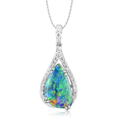 18K White Gold Australian Black Opal/Diamond Pendant 18K White Gold Australian Black Opal/Diamond Pendant