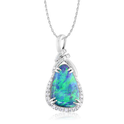 18K White Gold Australian Black Opal/Diamond Pendant 18K White Gold Australian Black Opal/Diamond Pendant