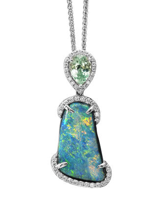 18K White Gold Australian Black Opal/Diamond Pendant 18K White Gold Australian Black Opal/Diamond Pendant