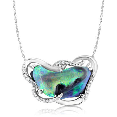 18K White Gold Australian Black Opal/Diamond Pendant 18K White Gold Australian Black Opal/Diamond Pendant