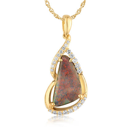 18K Yellow Gold Australian Black Opal/Diamond Pendant 18K Yellow Gold Australian Black Opal/Diamond Pendant