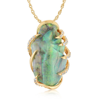18K Yellow Gold Australian Black Opal/Diamond Pendant 18K Yellow Gold Australian Black Opal/Diamond Pendant