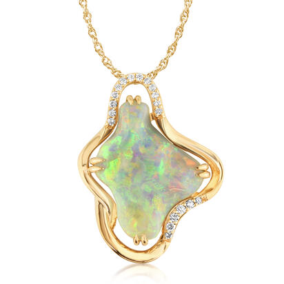 18K Yellow Gold Australian Black Opal/Diamond Pendant 18K Yellow Gold Australian Black Opal/Diamond Pendant