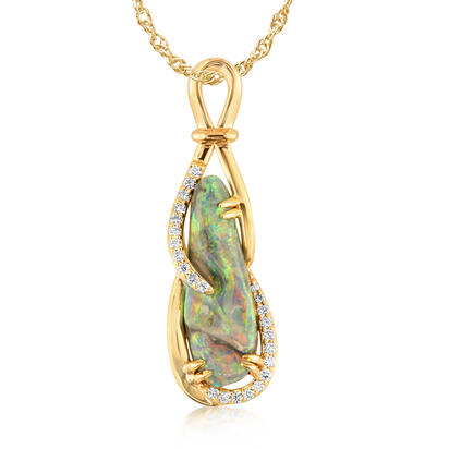 18K Yellow Gold Australian Black Opal/Diamond Pendant 18K Yellow Gold Australian Black Opal/Diamond Pendant