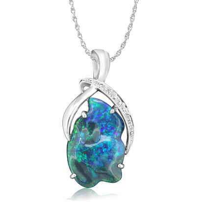 14K White Gold Australian Black Opal/Diamond Pendant 14K White Gold Australian Black Opal/Diamond Pendant