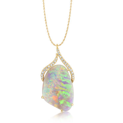 14K Yellow Gold Australian Black Opal/Diamond Pendant 14K Yellow Gold Australian Black Opal/Diamond Pendant